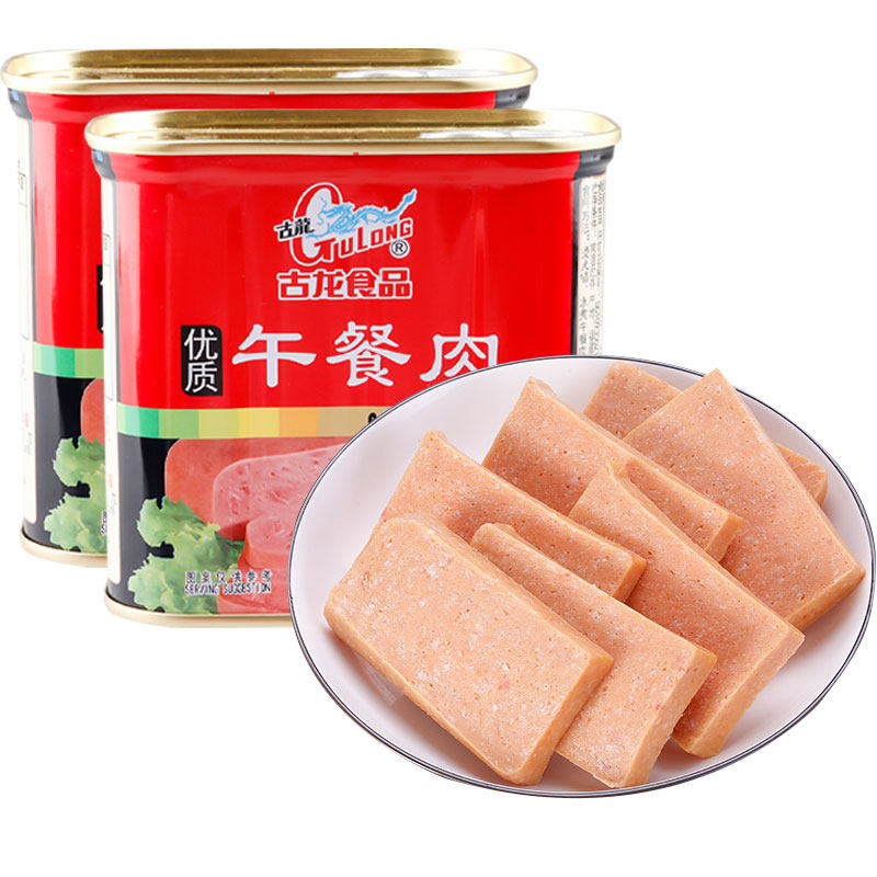 古龙优质午餐肉罐头340gx6厦门特产 即食火腿肉户外食品