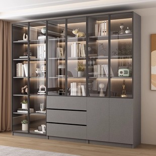轻奢书柜带玻璃门客厅家用防尘展示柜子自由组合书柜一体靠墙定制