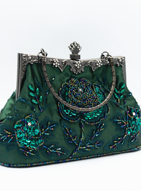 经典时尚珠绣包手提晚宴包串珠手提包复古民族风女包手工艺旗袍包