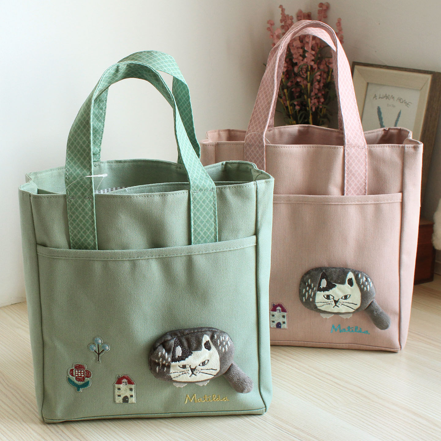 优质环保纯棉出口日本创意猫咪多口袋饭盒包妈咪包补课包大手提包,收纳整理,饭盒袋,淘宝优惠券,粉丝福利购,淘宝优惠卷