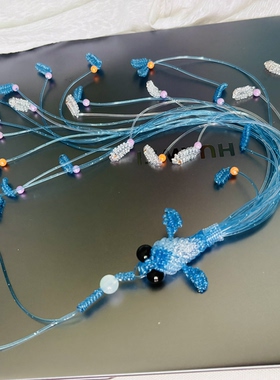 海洋风玻璃丝蓝金鱼挂件 纯手工10丝编织车载挂饰小众装饰品