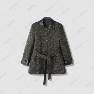 【399大破价！】秋冬撞色拼皮千鸟格羽绒服外套