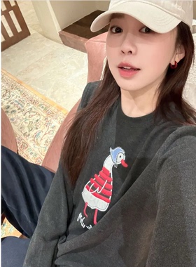圈圈纱磨毛撞色拼接撞色插肩圆领长袖卫衣女 T8928