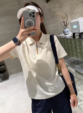 【小雨姐】城市通勤休闲半拉链翻领夏季透气短袖POLO衫女 T8556