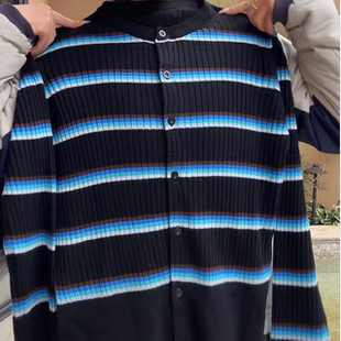 【小雨姐在这里】高级感撞色条纹色织毛衣长袖开衫女M1192