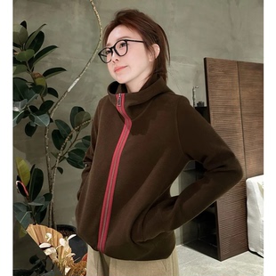 新款 春季 撞色双拉链连帽卫衣外套女W7026 小雨姐在这里