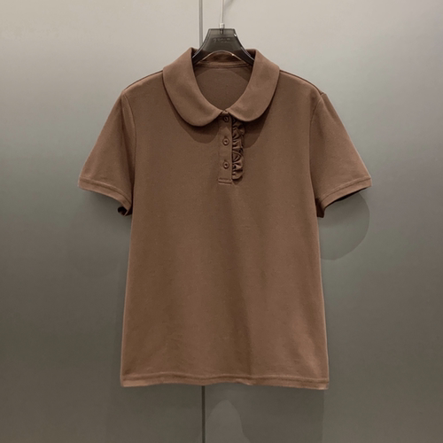 设计师高级感翻领木耳花POLO领夏季短袖T恤女 T8970