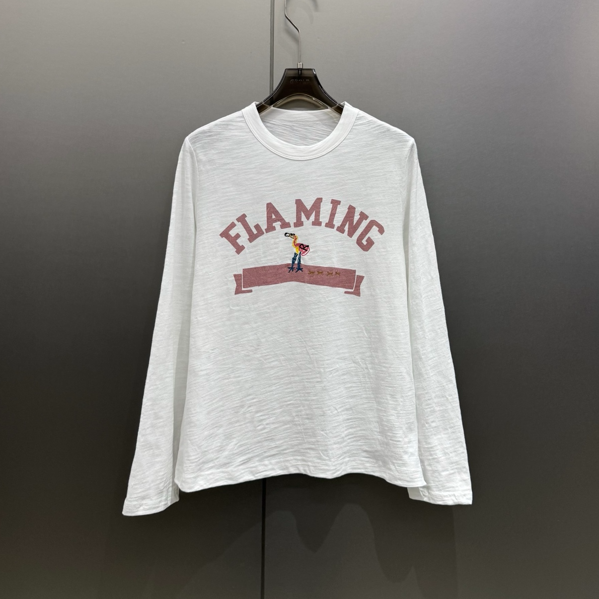 【小雨姐在这里】火烈鸟刺绣字母印花长袖T恤女 T8898