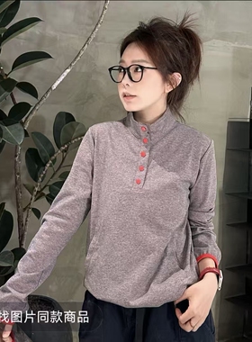 休闲半高领撞色纽扣长袖卫衣女A3022