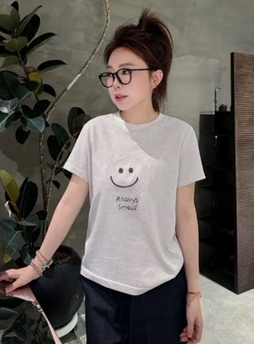 纯棉简约百搭日常笑脸刺绣字母短袖T恤女T8990