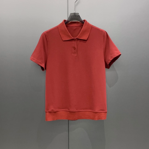 日常商务纯色翻领纽扣正肩POLO衫短袖女 T9027