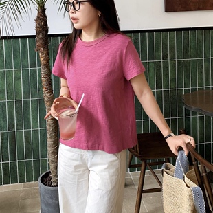 T恤女 纯色高织竹节棉休闲圆领短袖 棉 T8399 会呼吸
