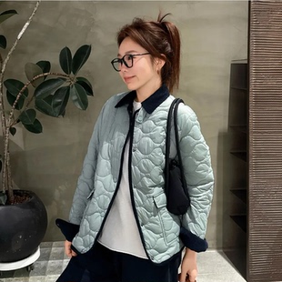 W7070 葫芦格绗棉翻领夹克外套女 高级显白 蒂芙尼蓝