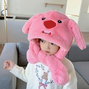 儿童加绒帽子围脖一体护耳帽秋冬季护耳帽可爱男女童加厚保暖超萌