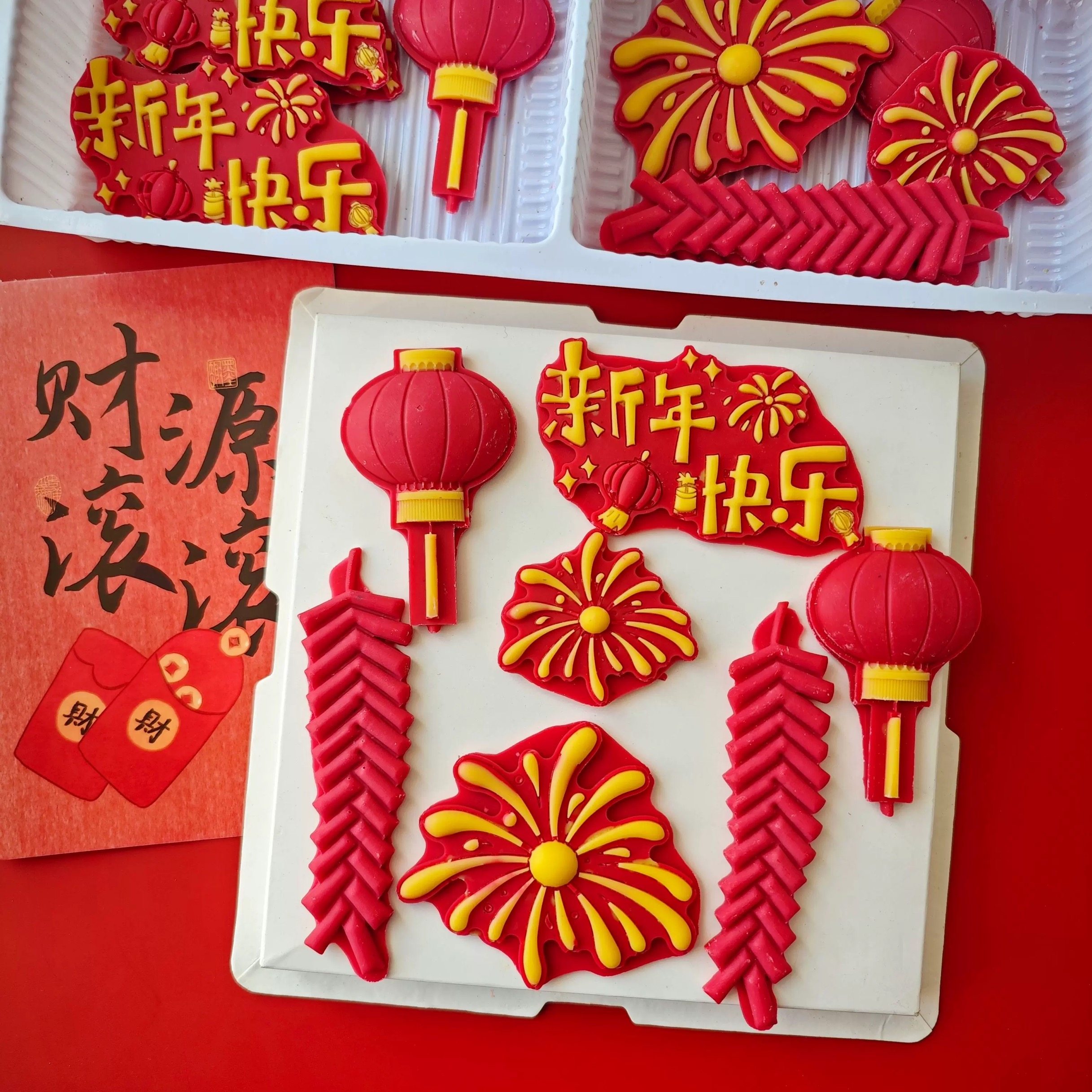 2025新年巧克力翻糖硅胶模具新年快乐大吉大利灯笼鞭炮蛋糕装饰