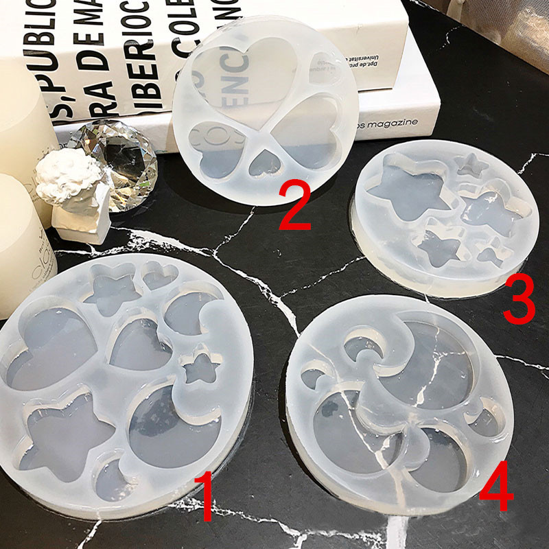 镜面大小五角星爱心月亮组合硅胶模具钥匙扣挂件吊坠手工滴胶装饰