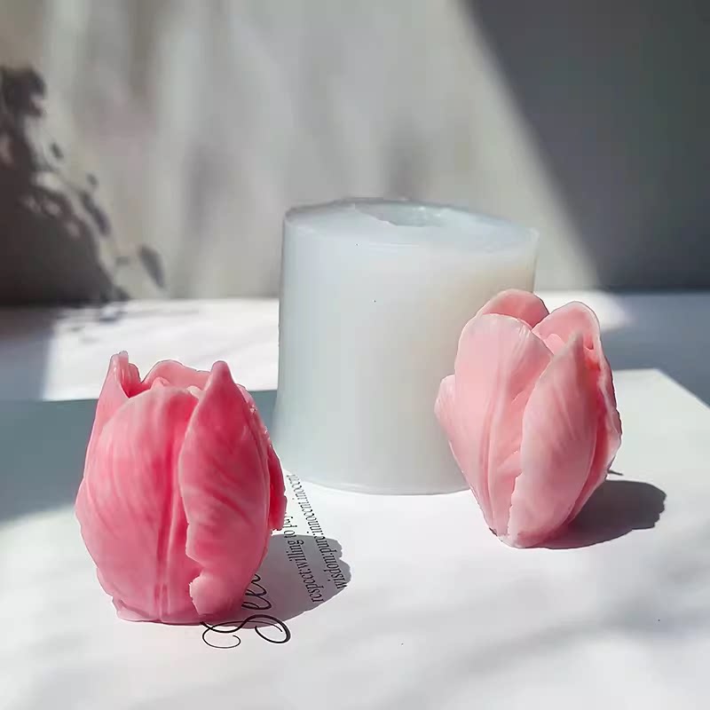 3D立体郁金香花苞模具创意蜡烛模具甜品翻糖巧克力烘培用具