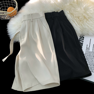 无性别松紧腰五分裤女高级垂坠感直筒西裤薄款中裤宽松休闲短裤子
