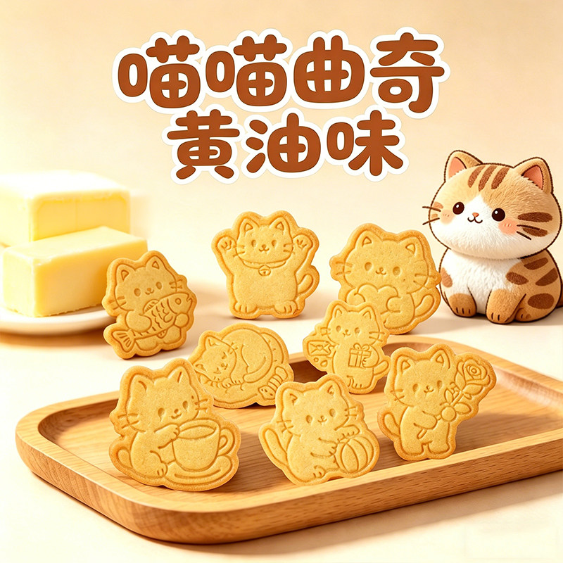 喵喵曲奇黄油味饼干咖啡味小猫卡通动物可爱造型独立包装儿童零食