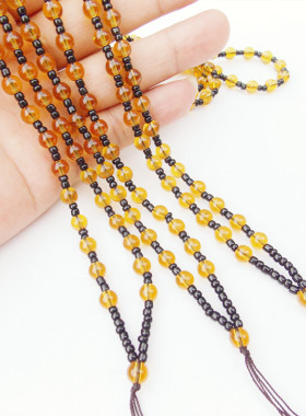 黄色圆珠全珠满珠项链绳 民族风黄米珠编织吊坠挂件绳直销