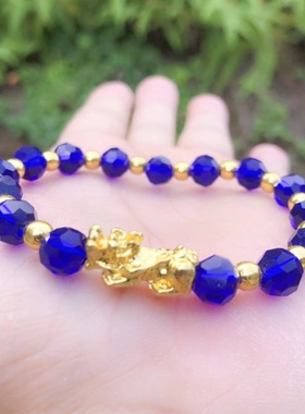 切面水晶手串蓝水晶手链时尚女款手工貔貅手串珠货源多色可选