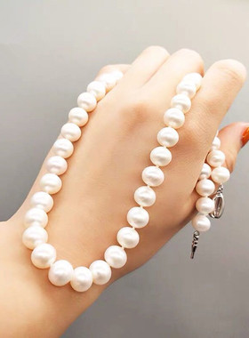 米白色正圆强光成品淡水珍珠