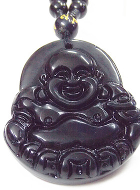 黑曜石六字真言吊坠成品项链佛牌