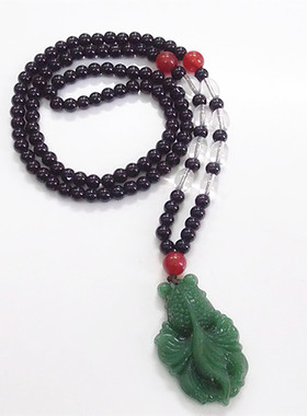 绿色玉髓长款手工民族风毛衣链