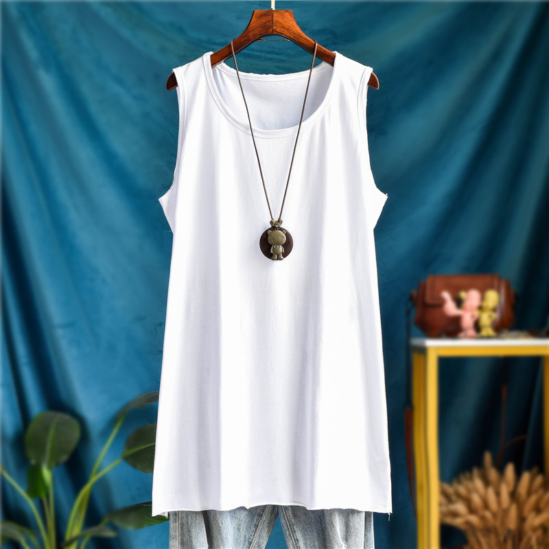 特长款屁帘背心女宽松大码纯棉内搭卫衣外叠穿无袖春秋吊带打底衫