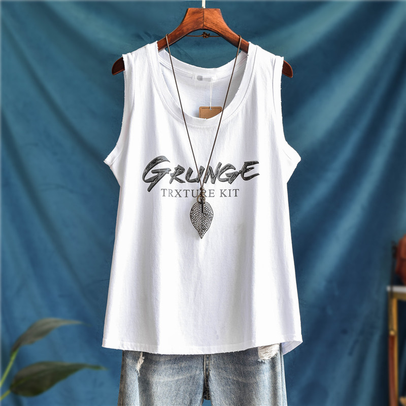 宽松纯棉运动字母印花背心女外穿夏装打底吊带内搭大码无袖t恤潮