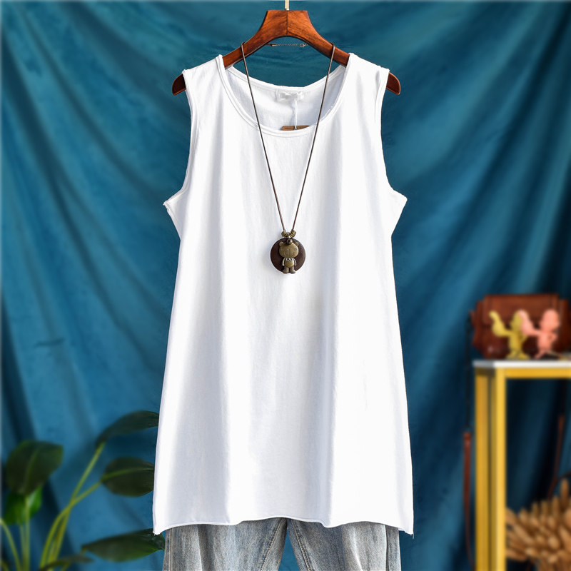 长款纯棉宽松大码内搭无袖白背心女外穿吊带卫衣叠穿打底衫遮屁股