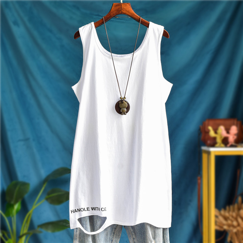 长款屁帘宽松大码内搭刺绣破洞背心女卫衣叠穿无袖吊带春秋打底衫