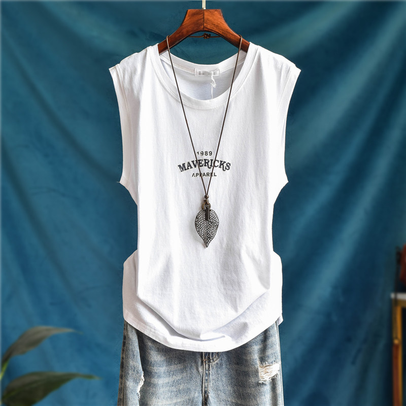 宽松字母印花纯棉棉背心女外穿夏运动休闲圆领百搭无袖T恤吊带潮
