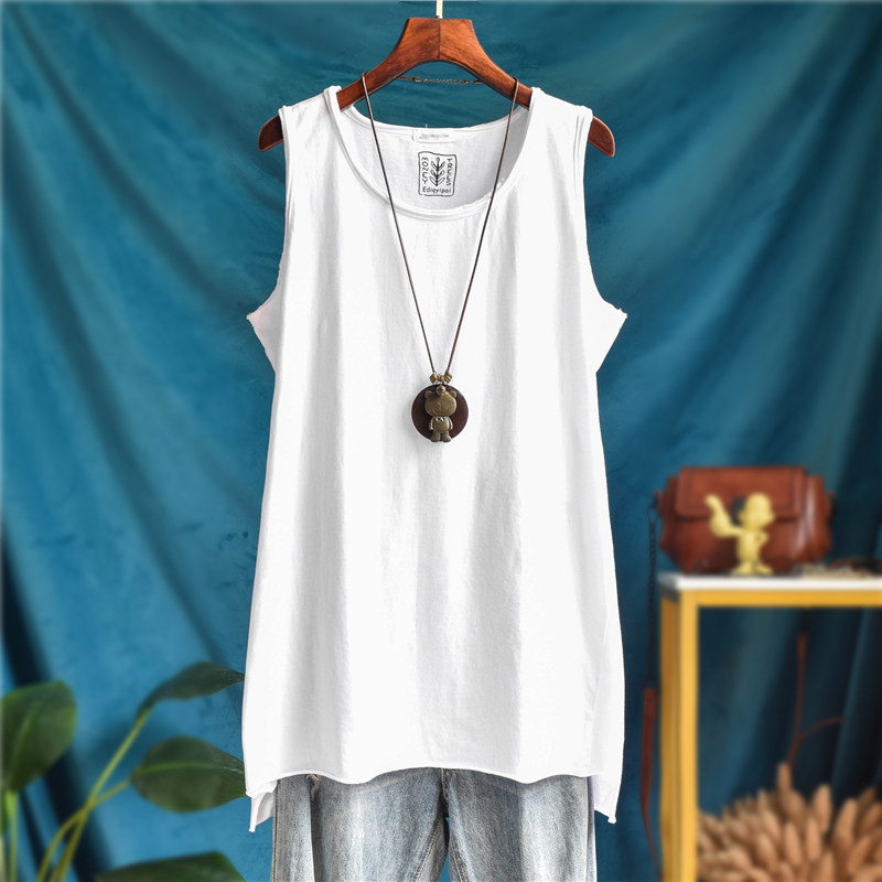 中长款纯棉宽松大码内搭无袖白背心女外穿吊带卫衣叠穿打底衫屁帘