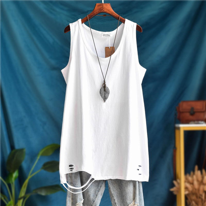 长款破洞宽松大码内搭无袖卫衣叠穿外吊带春秋打底衫纯棉背心女潮