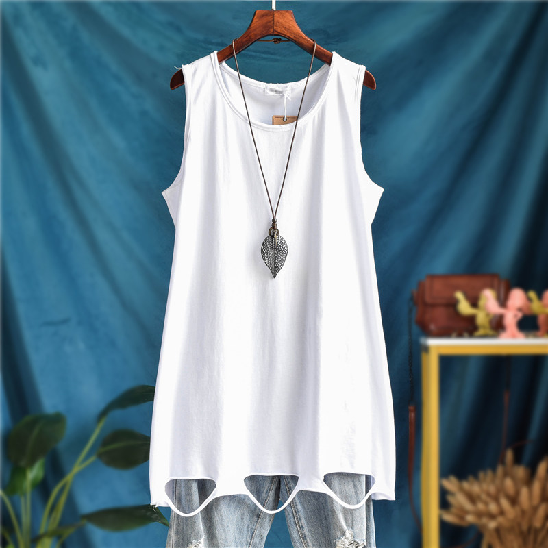 叠穿中长款破洞纯棉宽松大码内搭无袖背心女外穿吊带卫衣打底衫潮