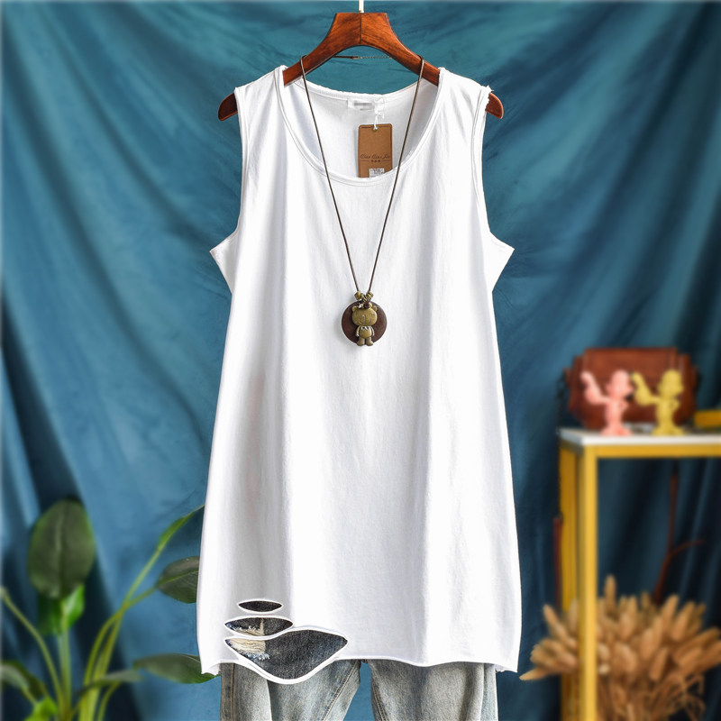 屁帘长款破洞纯棉宽松大码内搭无袖背心女外穿吊带卫衣叠穿打底衫