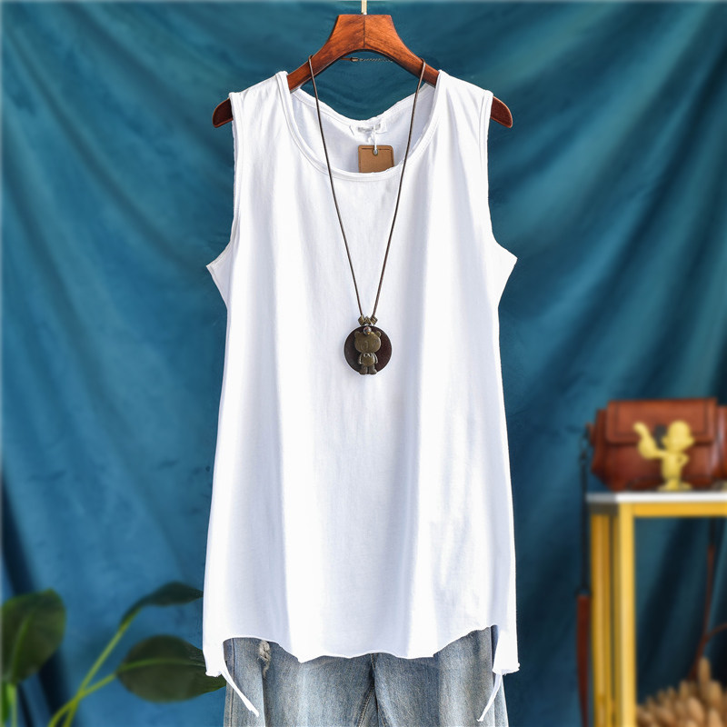屁帘中长款破洞口纯棉宽松大码内搭无袖背心女外穿吊带叠穿打底衫