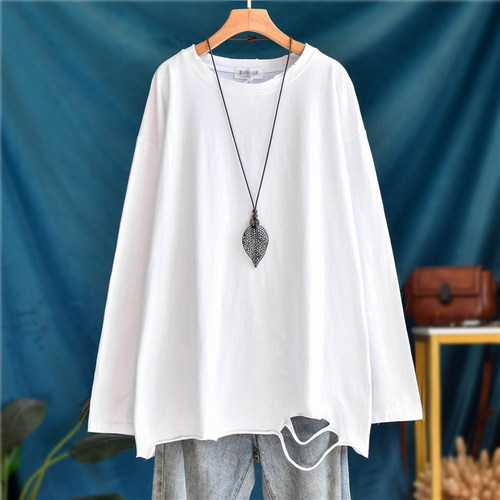 长袖韩版破洞叠穿纯棉女