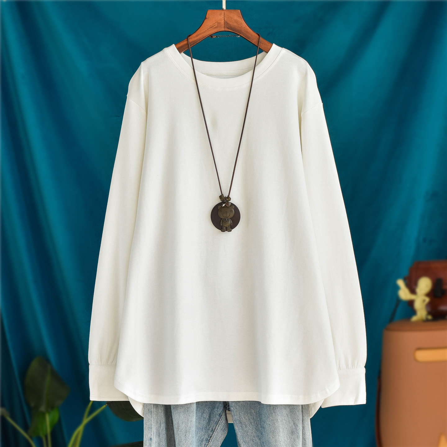 秋冬加厚大码长袖t恤女中长款打底衫卫衣弧形内搭宽松遮屁股上衣