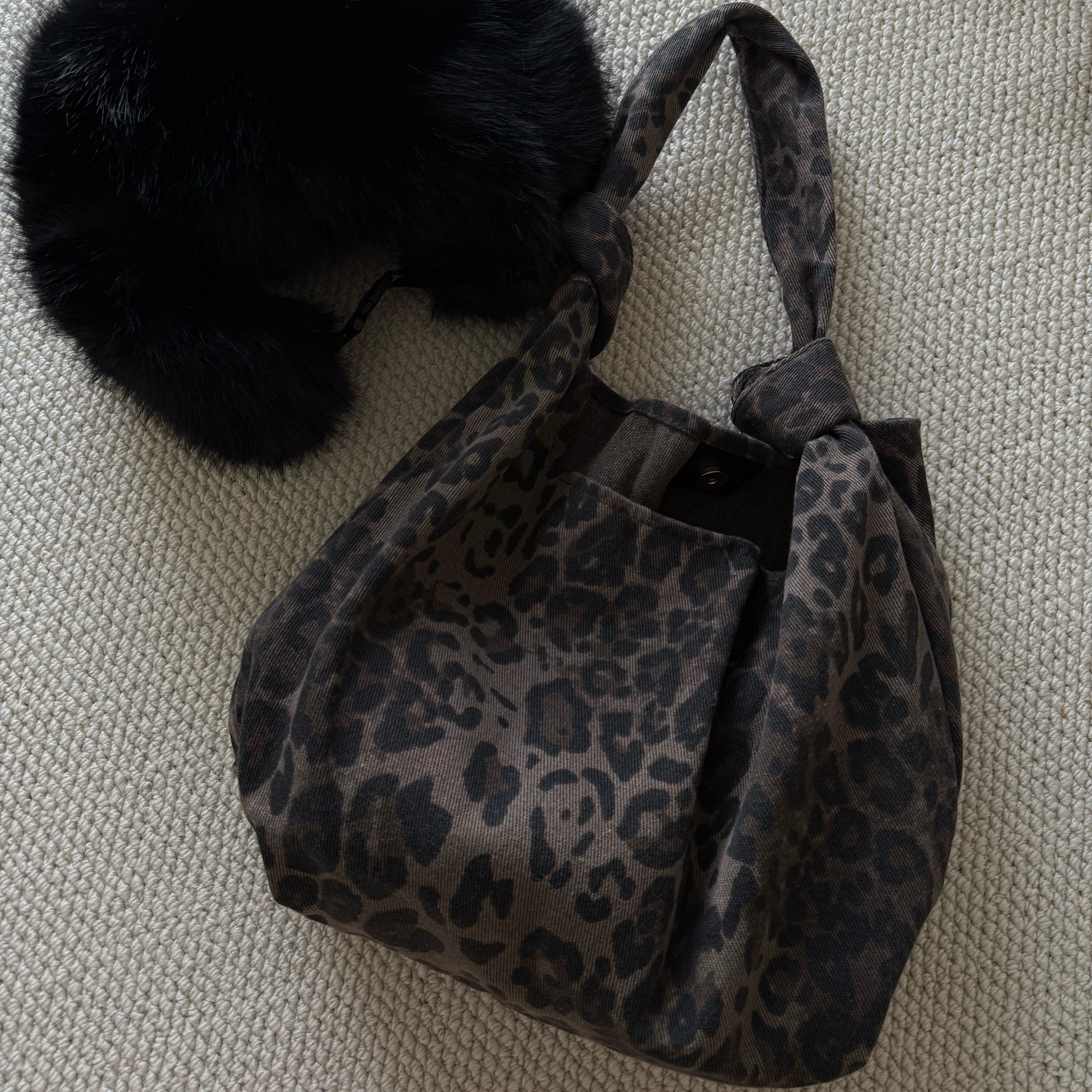 豹纹托特包牛仔帆布包