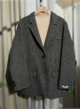 2025秋冬100%羊毛双面呢西装女千鸟格大衣外套韩版休闲elephant