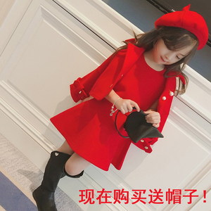 女童网红套装秋冬韩版新款呢子外套儿童公主裙两件套秋装宝宝套裙