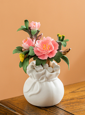 德化非遗手工捏花陶瓷牡丹摆件