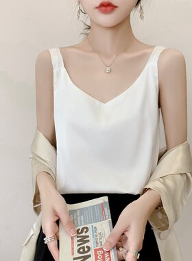 吊带背心女夏职业正装内搭缎面宽松大码打底衫领上衣小吊带