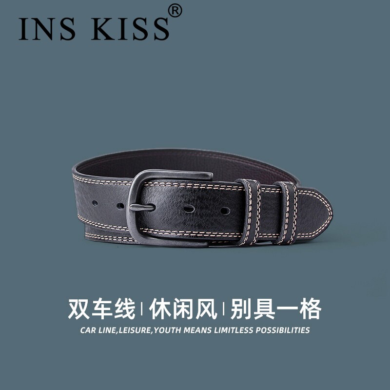INS KISS皮带男简约潮流牛仔裤腰带学生青年韩版时尚百搭2024新款
