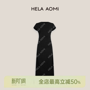 收腰显瘦短袖 邱莹莹HELA 气质修身 双C腰曲线 圆领连衣裙 AOMI