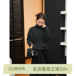 邱莹莹 HELA AOMI “知性卫衣”松弛休闲拼接落肩长袖束腰T恤