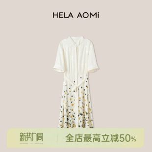 90.2%桑蚕丝碎花立领大摆连衣裙 迎春花卉 邱莹莹HELA AOMI