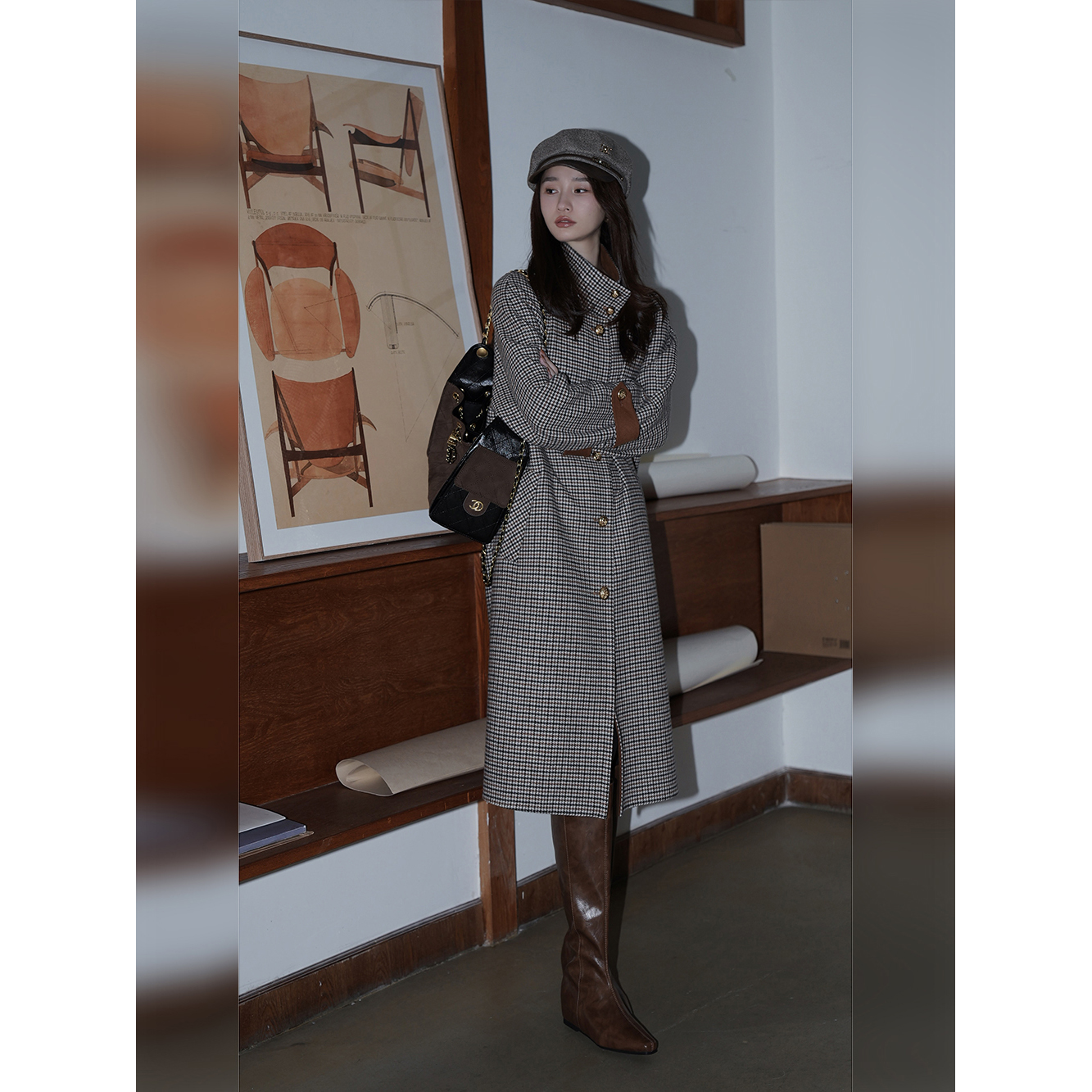 邱莹莹 HELA AOMI“CE*INE·经典亲王格纹”绵羊毛90%+山羊绒大衣